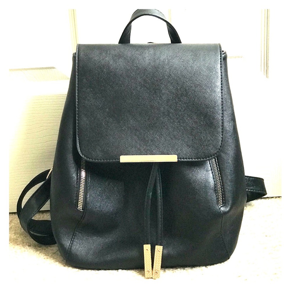 Mini Black Faux Leather Backpack